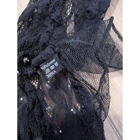 Boho Lace Silk/Poly Blend Scarf w/ Pearl Embellishments - Picture 7 of 9